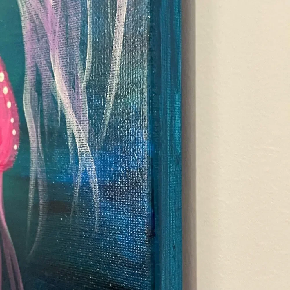 Handmade acrylic painting jellyfish underwater 12x16 wallart